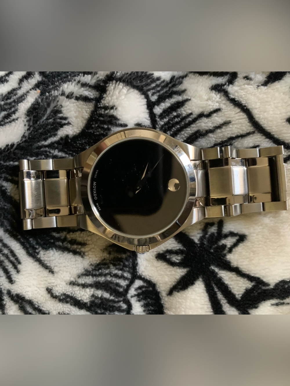 Movado Men's Silver Stainless Steel Watch with Black Dial